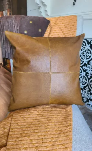 100% Leather Camel Brown Throw Pillow Cover - 16 x 16