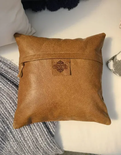 100% Leather Camel Brown Throw Pillow Cover - 18 x 18