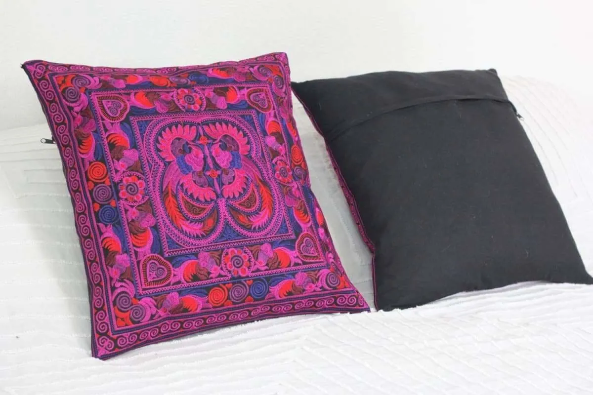 2 Hmong Thai Embroidered Hobo Boho Cushion Pillow Covers