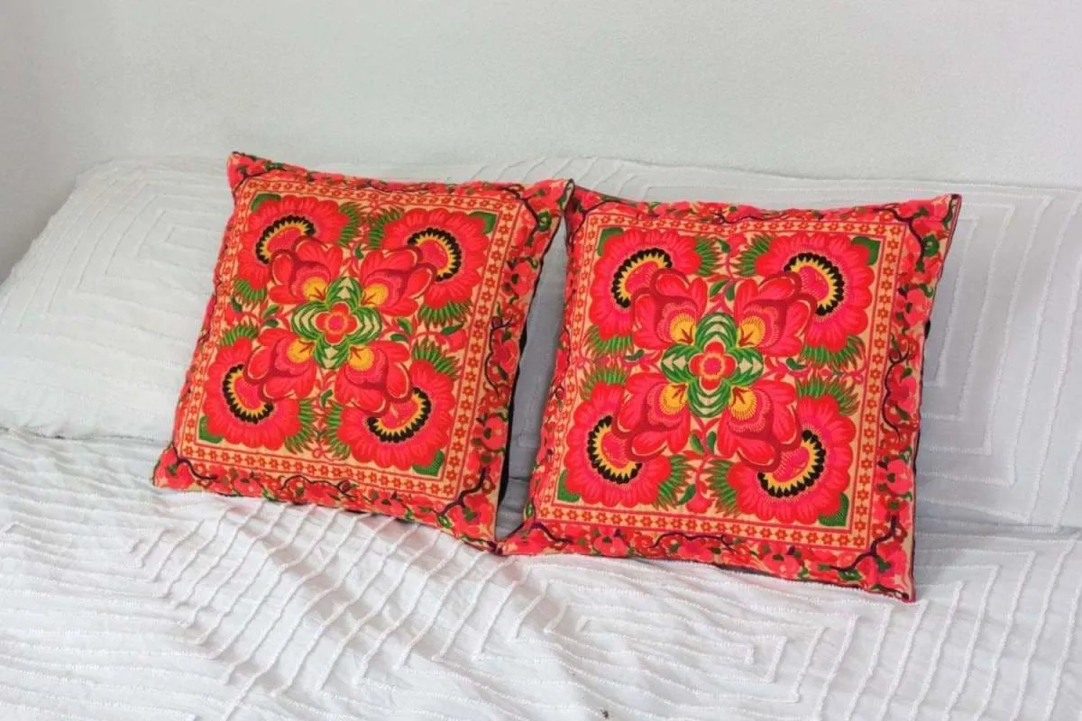 2 Hmong Thai Embroidered Hobo Boho Cushion Pillow Covers