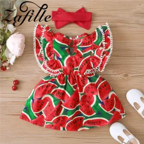 2Pcs Toddler Girls Watermelon Outwear Baby Dresses Kids Girls Clothing Party Outfits Sweet Baby's Suits Children Dress 3Y 20345704