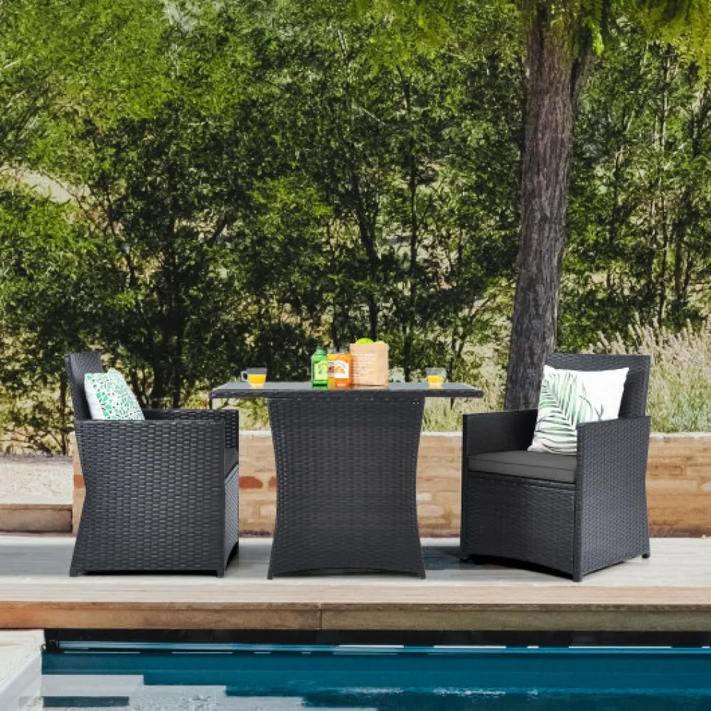 3 Pieces Patio Rattan Furniture Set with Cushion and Sofa Armrest-Turquoise