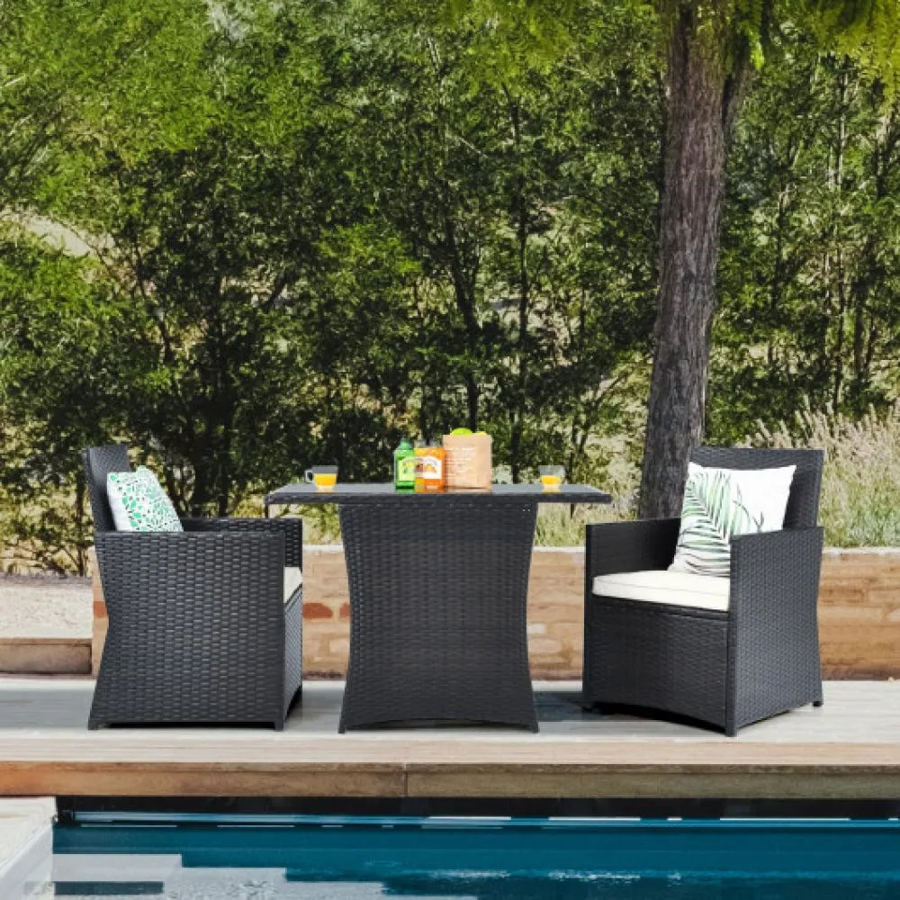 3 Pieces Patio Rattan Furniture Set with Cushion and Sofa Armrest-Turquoise