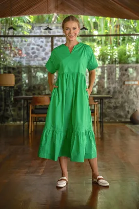 Ainsley Shift Dress in Green Poplin