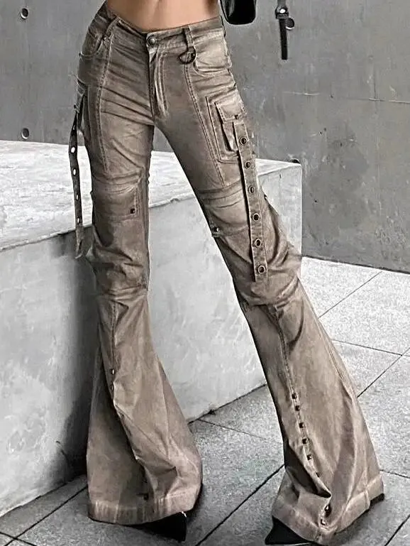 American Washed Brown Bootcut Wide Leg Bottom