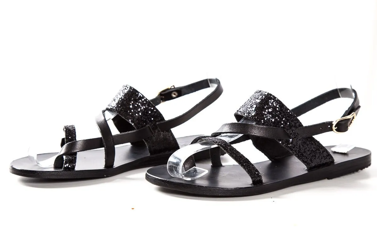 Ancient Greek Sandals Sparkle Embellished Black Sandals SZ 36 Sale