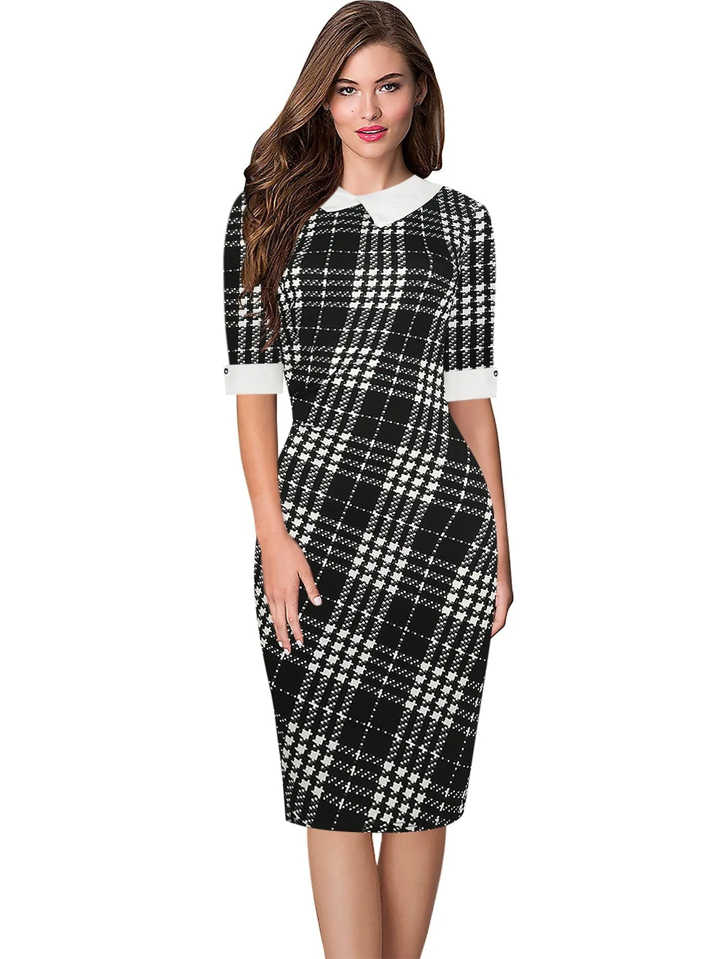 Asymmetrical Contrast Collar Fitted Dress