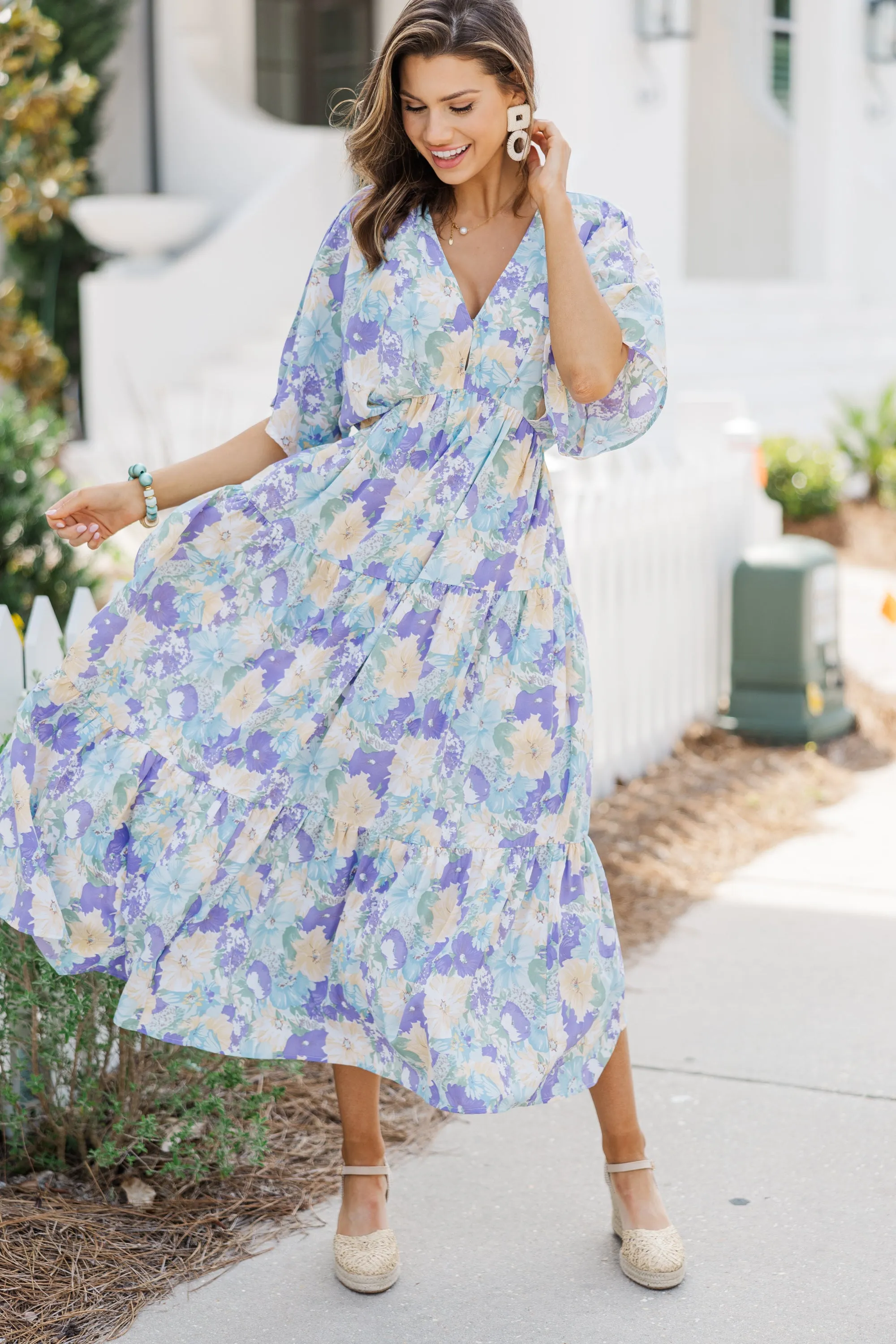 At This Time Lavender Purple Floral Midi Dress