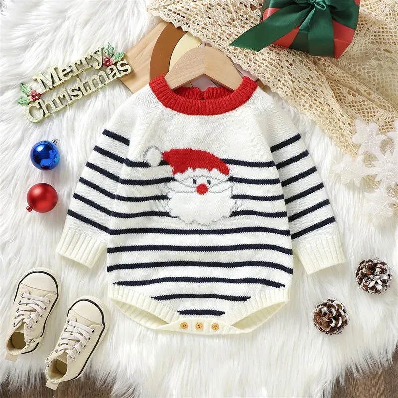 Baby Boy Santa Christmas Deluxe Sweater Romper