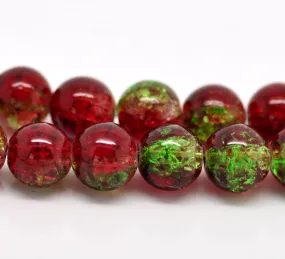 Beads Glass Round Crackle 10mm Strand 15.5 Green Red