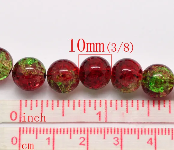 Beads Glass Round Crackle 10mm Strand 15.5 Green Red