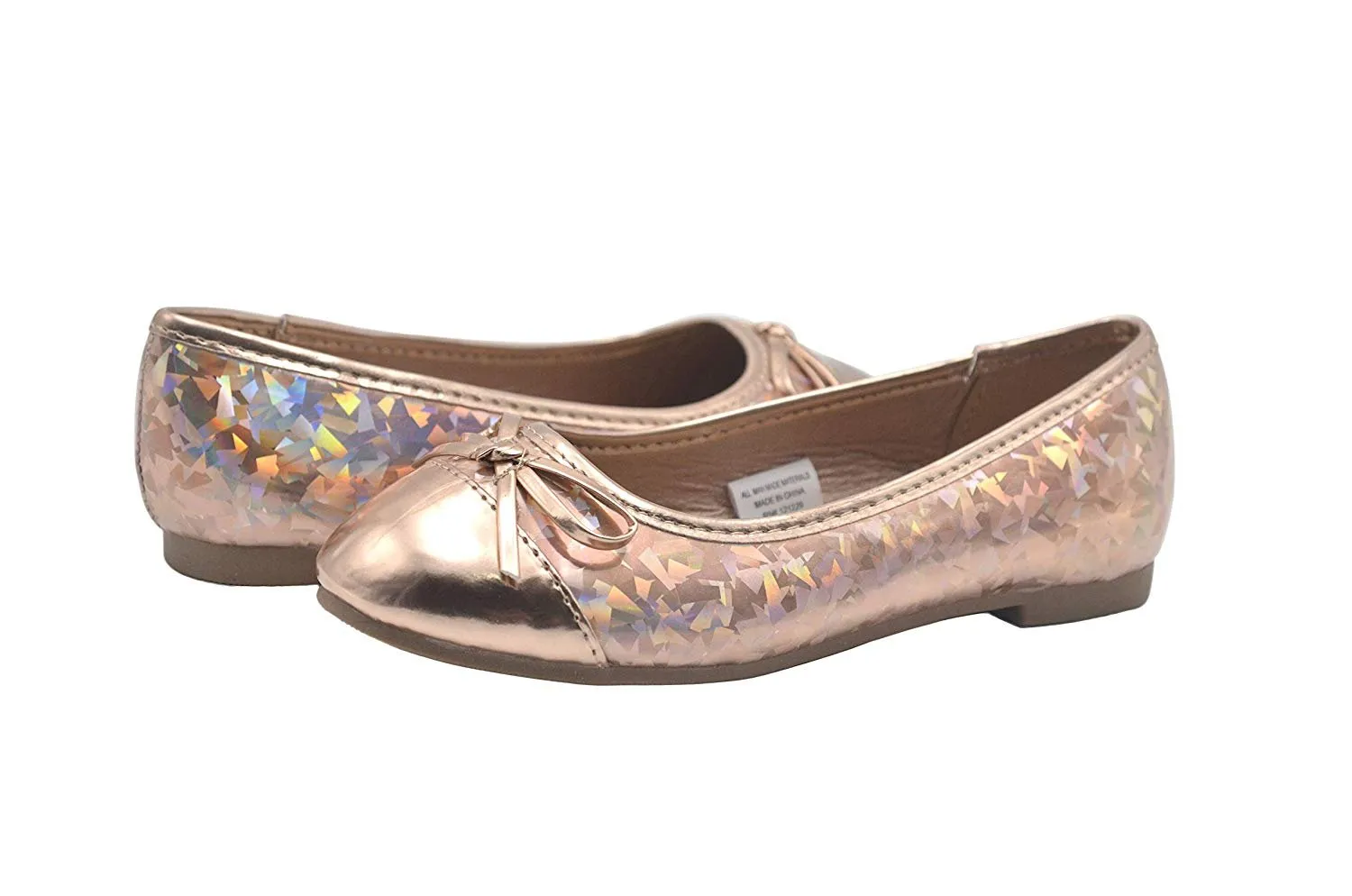 bebe Girls Ballet Flats Little Kid Holographic Glitter Slip On Ballerina Shoes with Bow