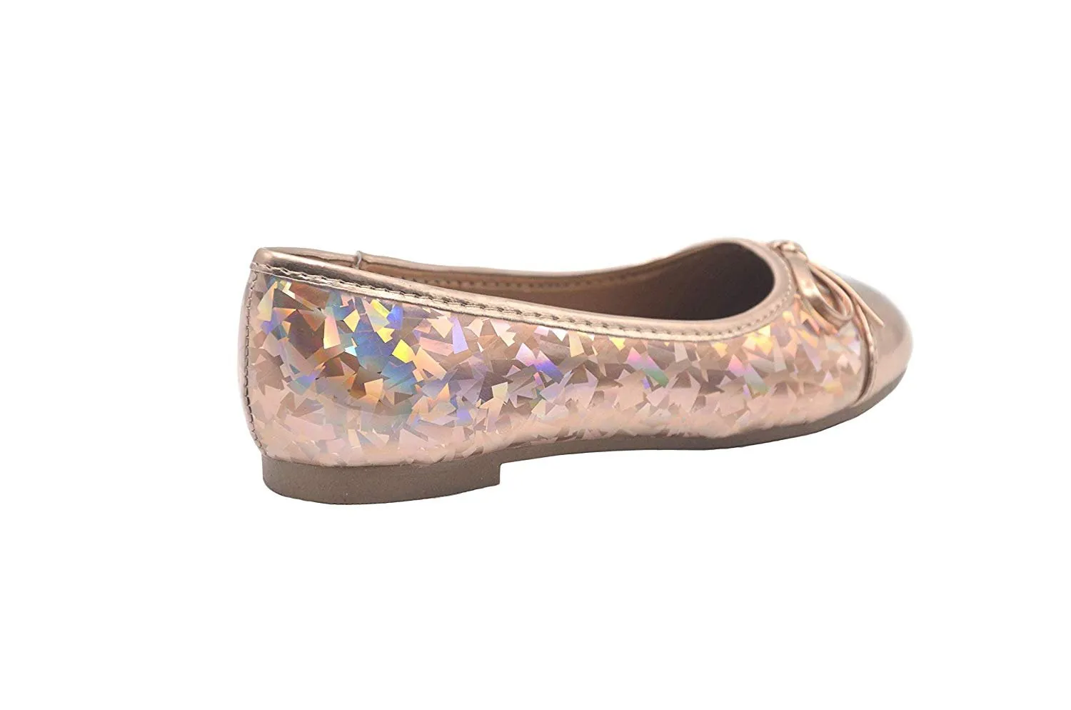 bebe Girls Ballet Flats Little Kid Holographic Glitter Slip On Ballerina Shoes with Bow