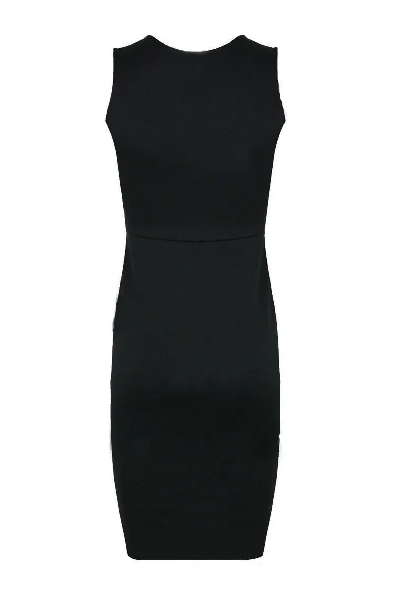 Black Faux Leather-Accent Sheath Dress