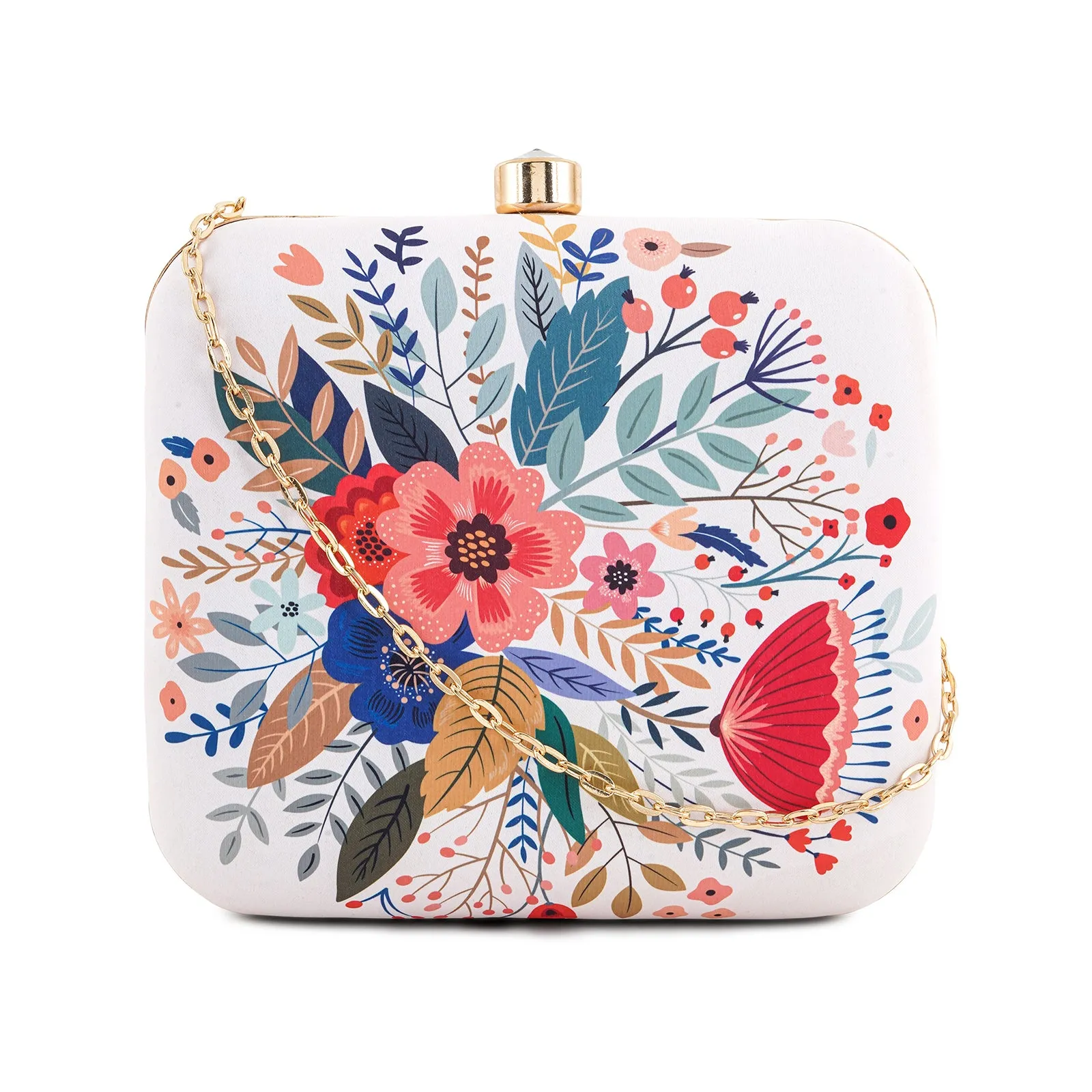 Blooming Bushes White Printed Clutches