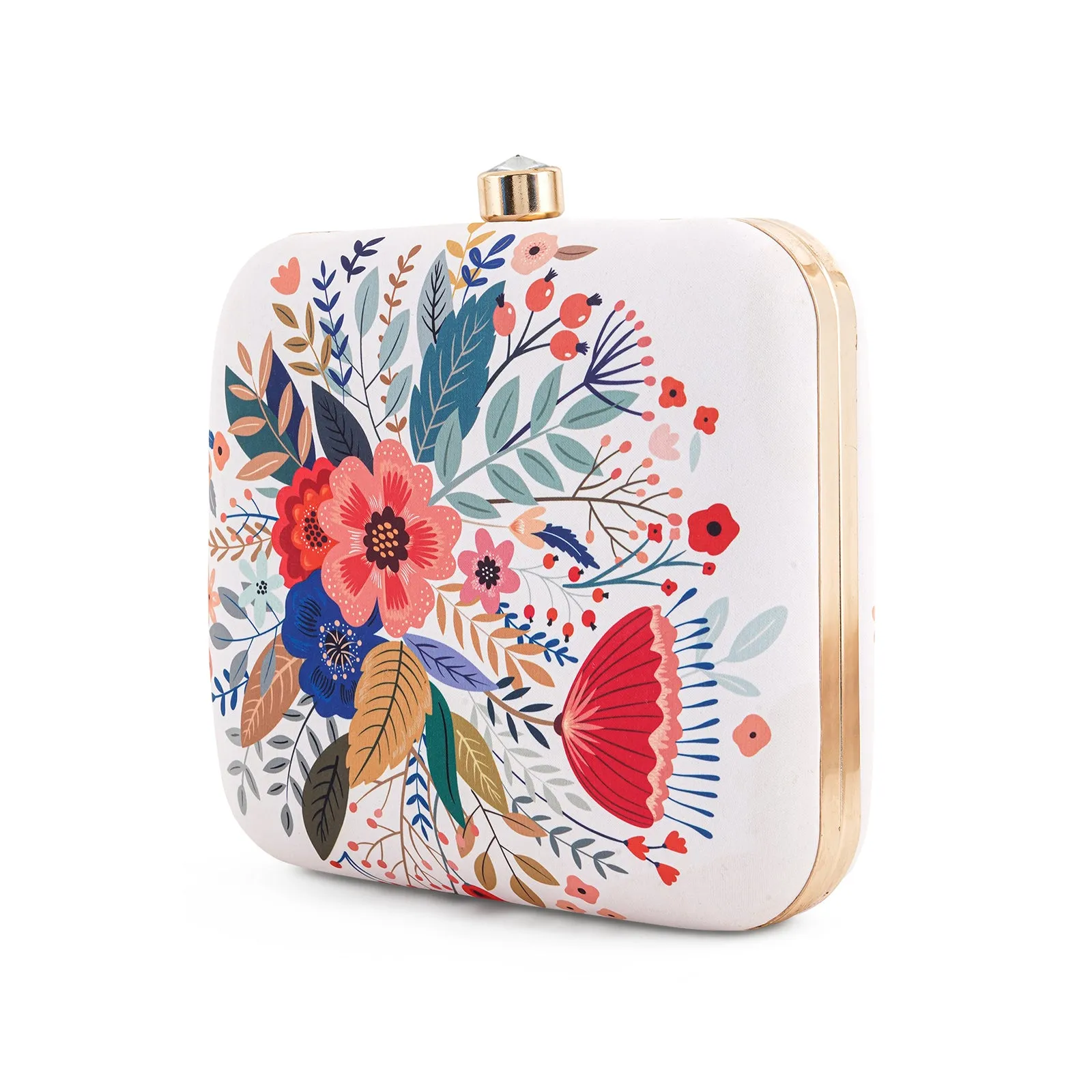 Blooming Bushes White Printed Clutches