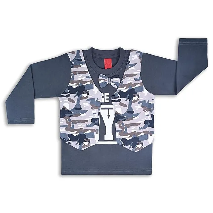 Boys Shirt with Attached camouflage Printed Waistcoat and Pant