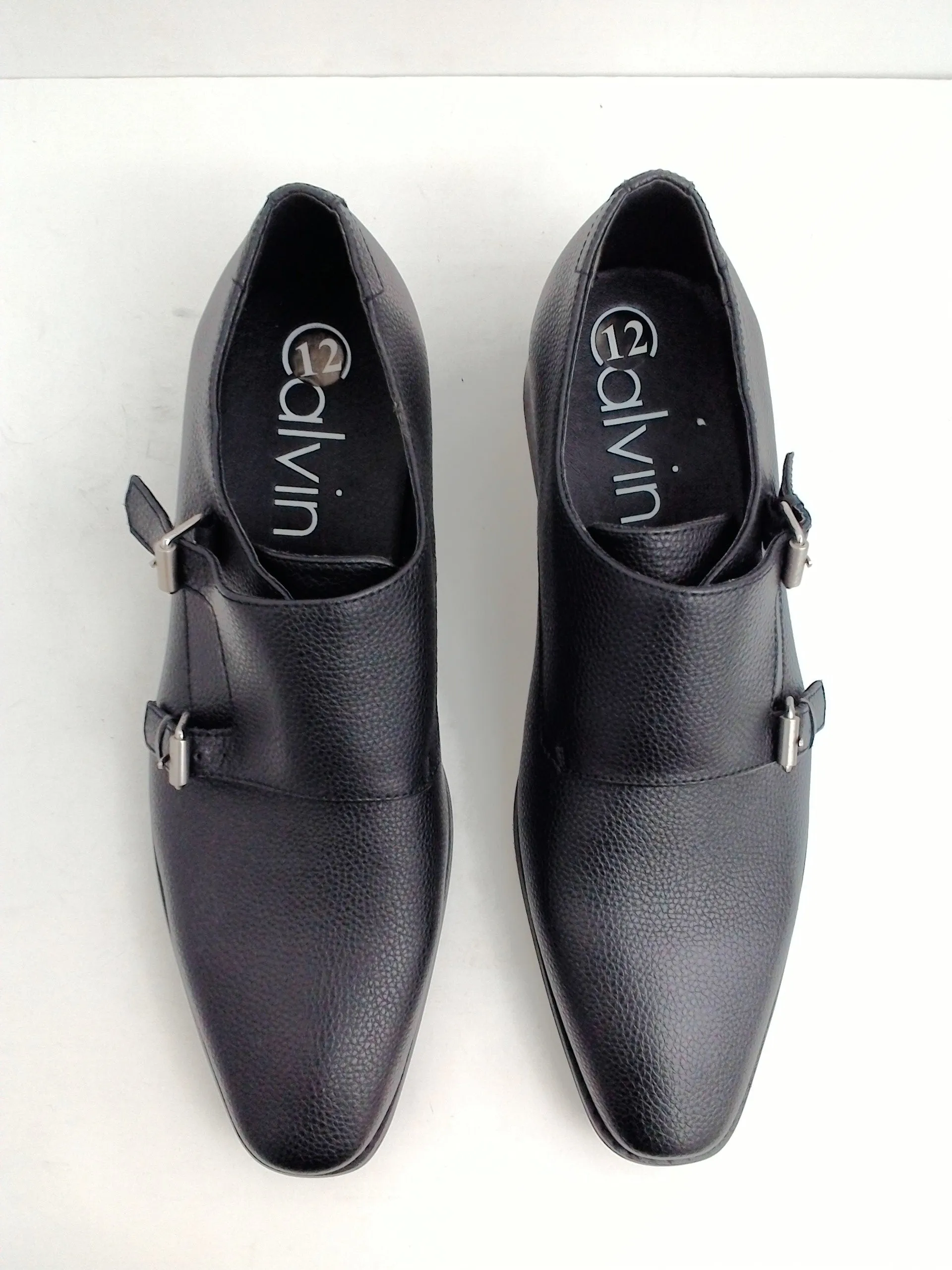 Calvin Klein Men's Double Strap Shoes, Leather, black Size 12 M