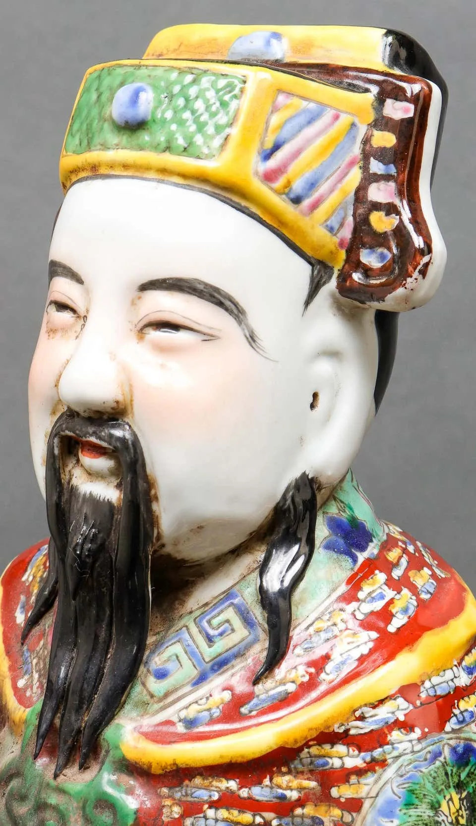 Chinese Tall Polychrome Ceramic Glazed Immortal Lu Figure