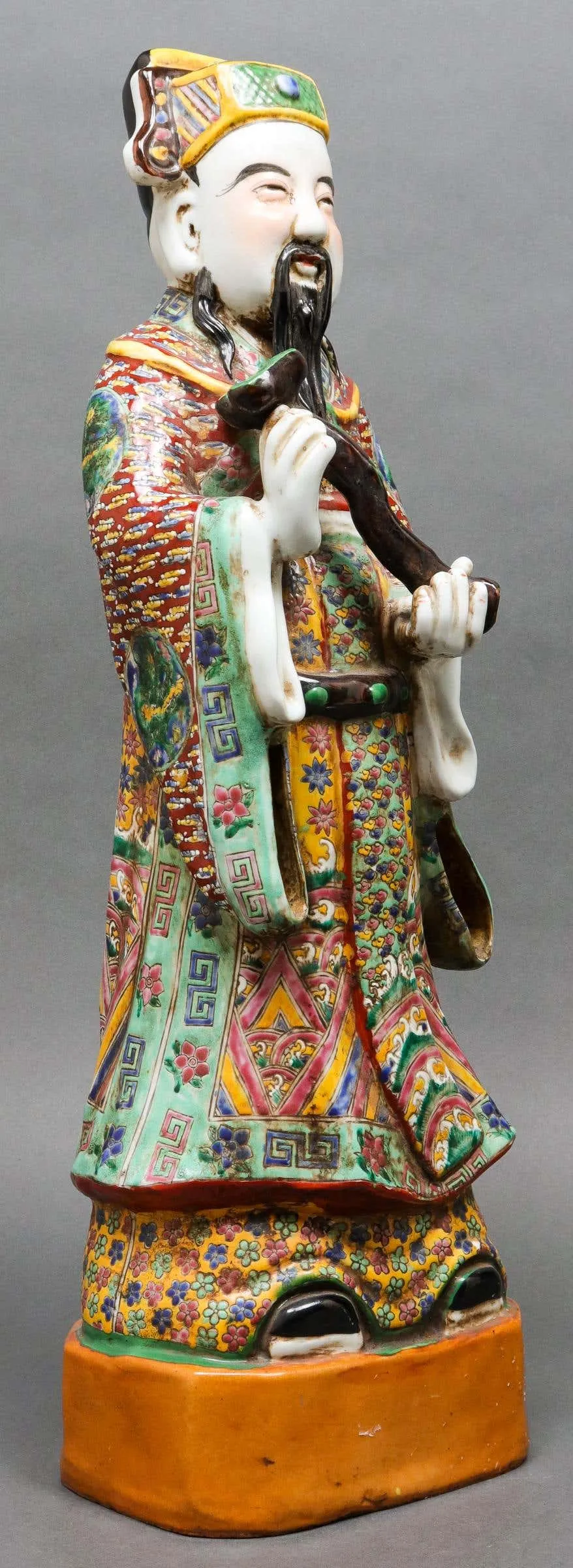 Chinese Tall Polychrome Ceramic Glazed Immortal Lu Figure