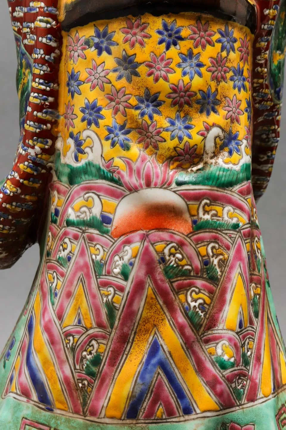 Chinese Tall Polychrome Ceramic Glazed Immortal Lu Figure