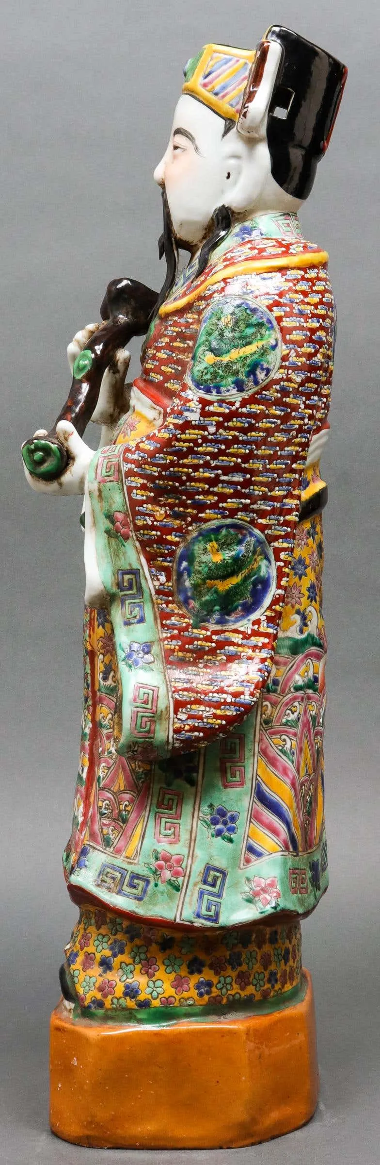 Chinese Tall Polychrome Ceramic Glazed Immortal Lu Figure