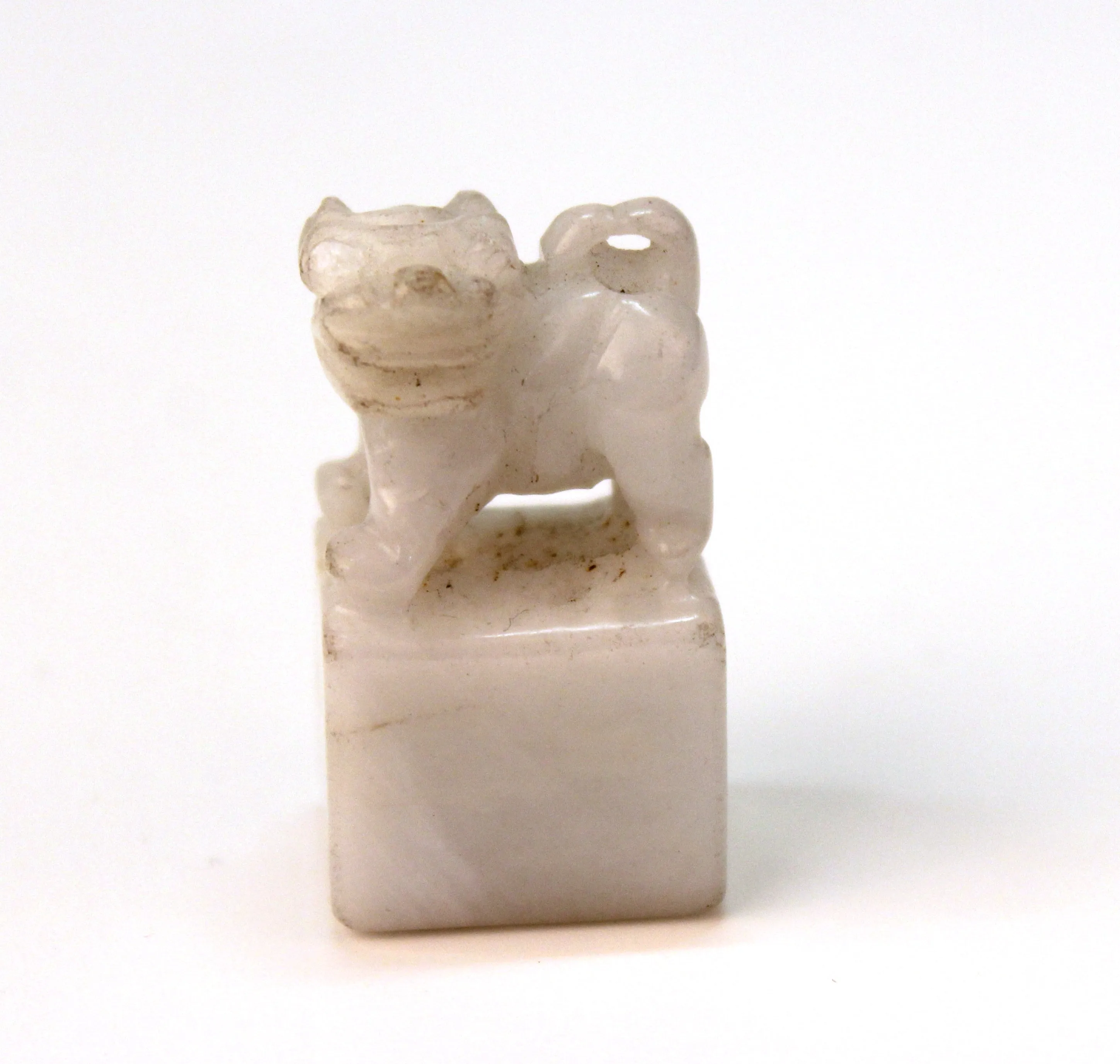 Chinese White Jade Seal with Foo Dog