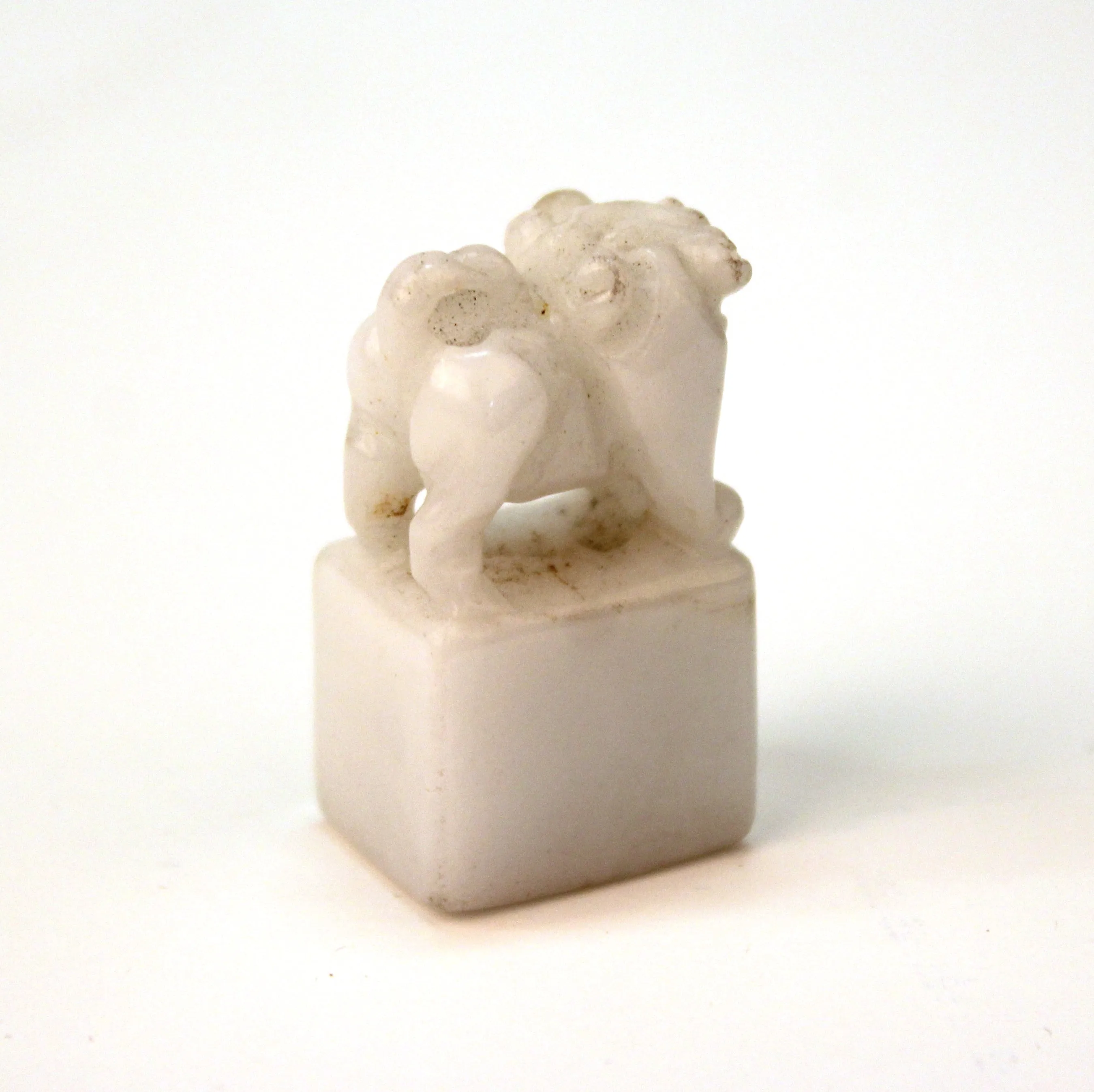 Chinese White Jade Seal with Foo Dog