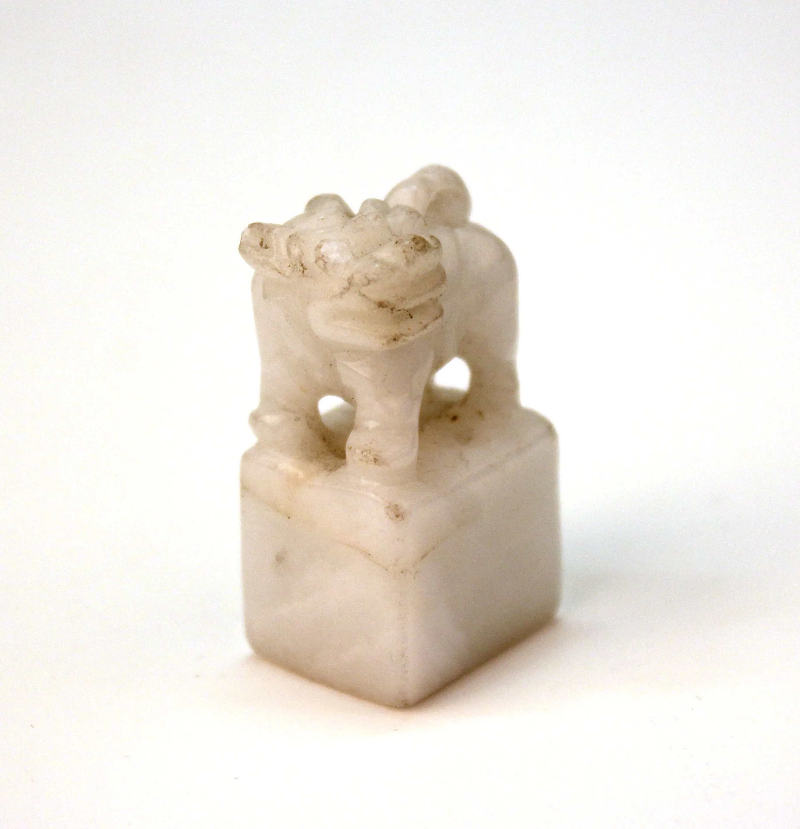 Chinese White Jade Seal with Foo Dog