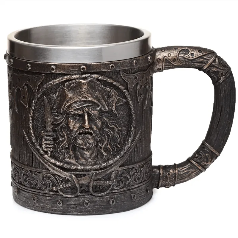 Decorative Brushed Gold Wood Effect Pirate Tankard