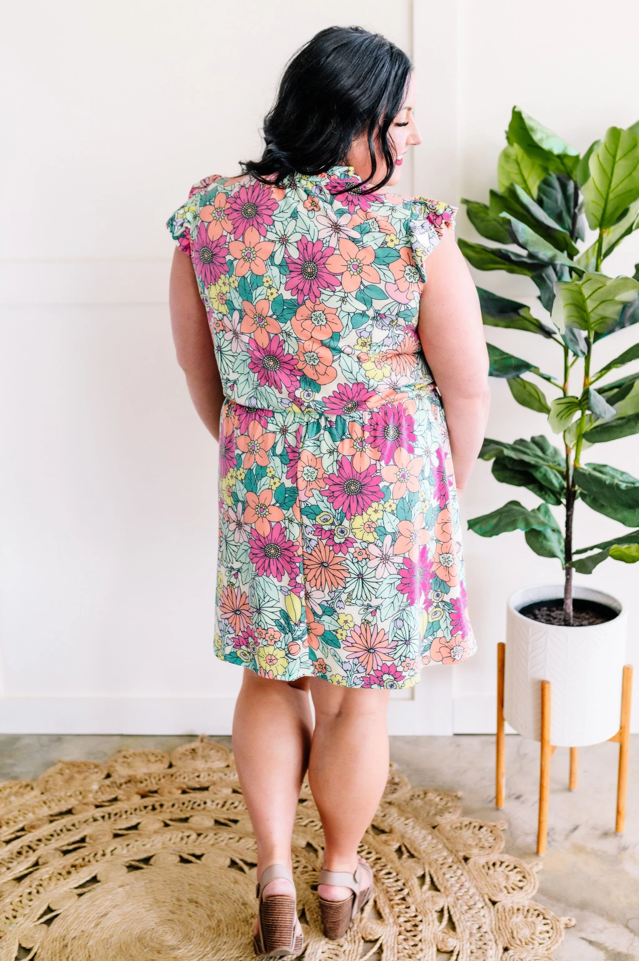 Flutter Sleeve Dress In Cabbage Patch Florals