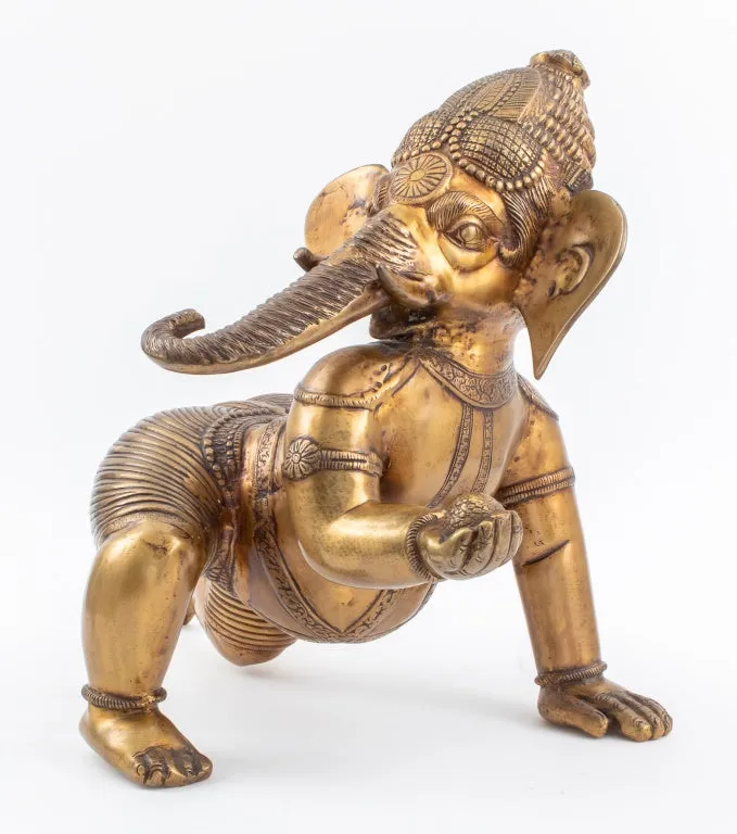 Indian Gilt Bronze Baby Ganesha Sculpture