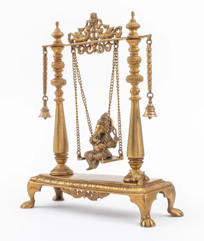 Indian Gilt Bronze Ganesha on Swing Sculpture