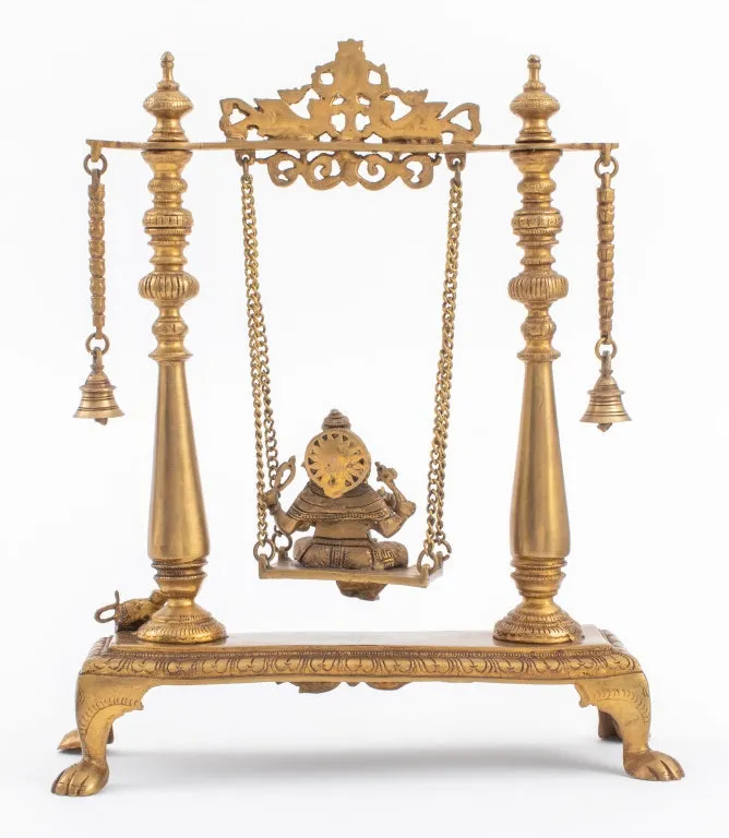 Indian Gilt Bronze Ganesha on Swing Sculpture