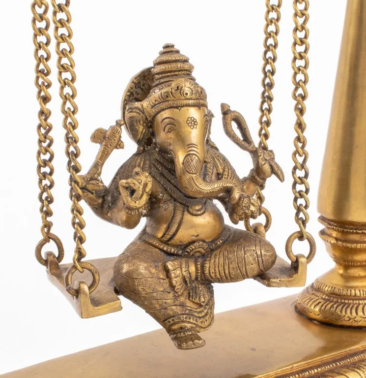 Indian Gilt Bronze Ganesha on Swing Sculpture