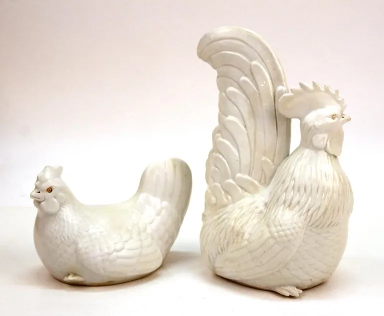 Japanese Meiji Hirado Porcelain Rooster & Hen