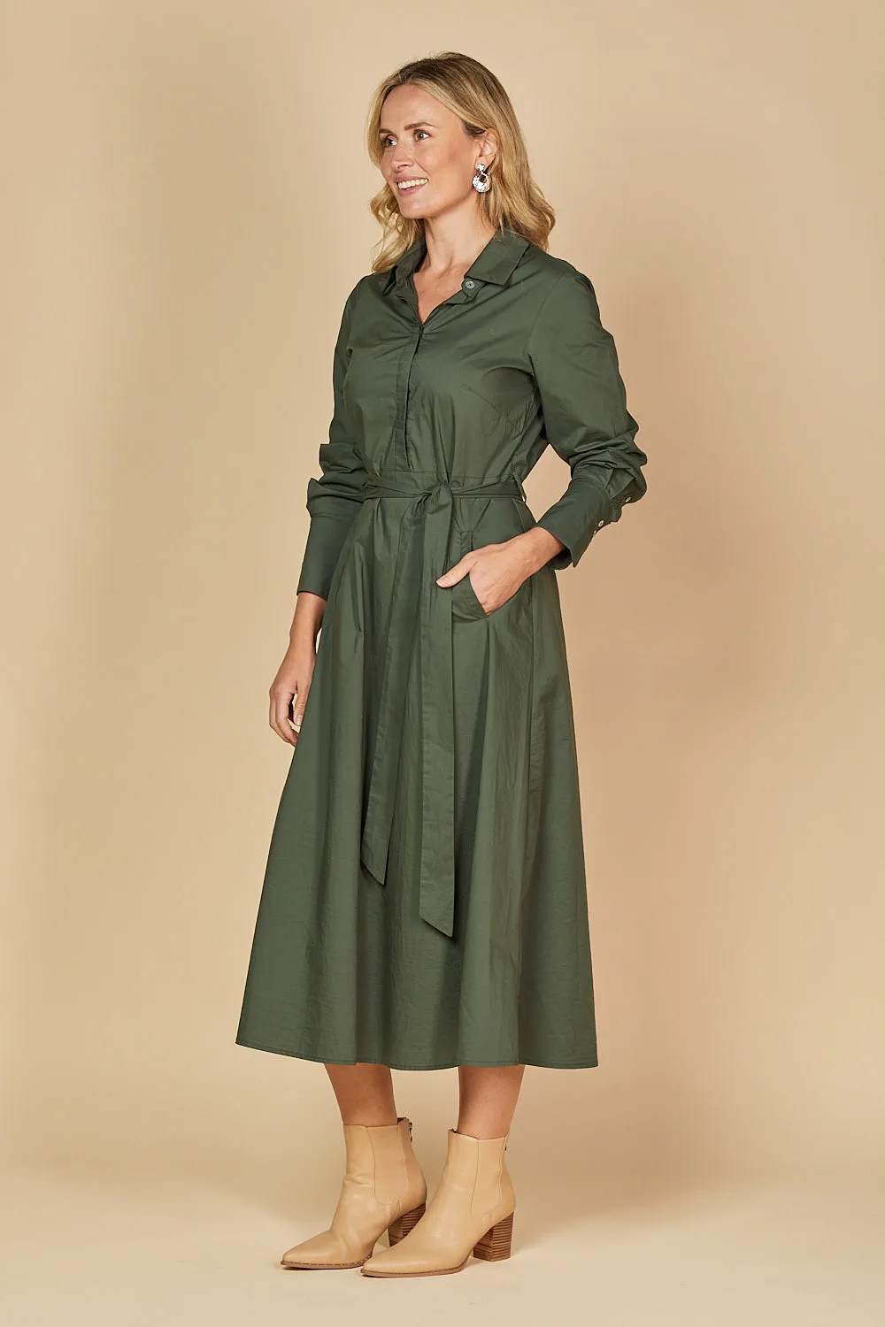 Kelly Poplin Dress in Bottle Green