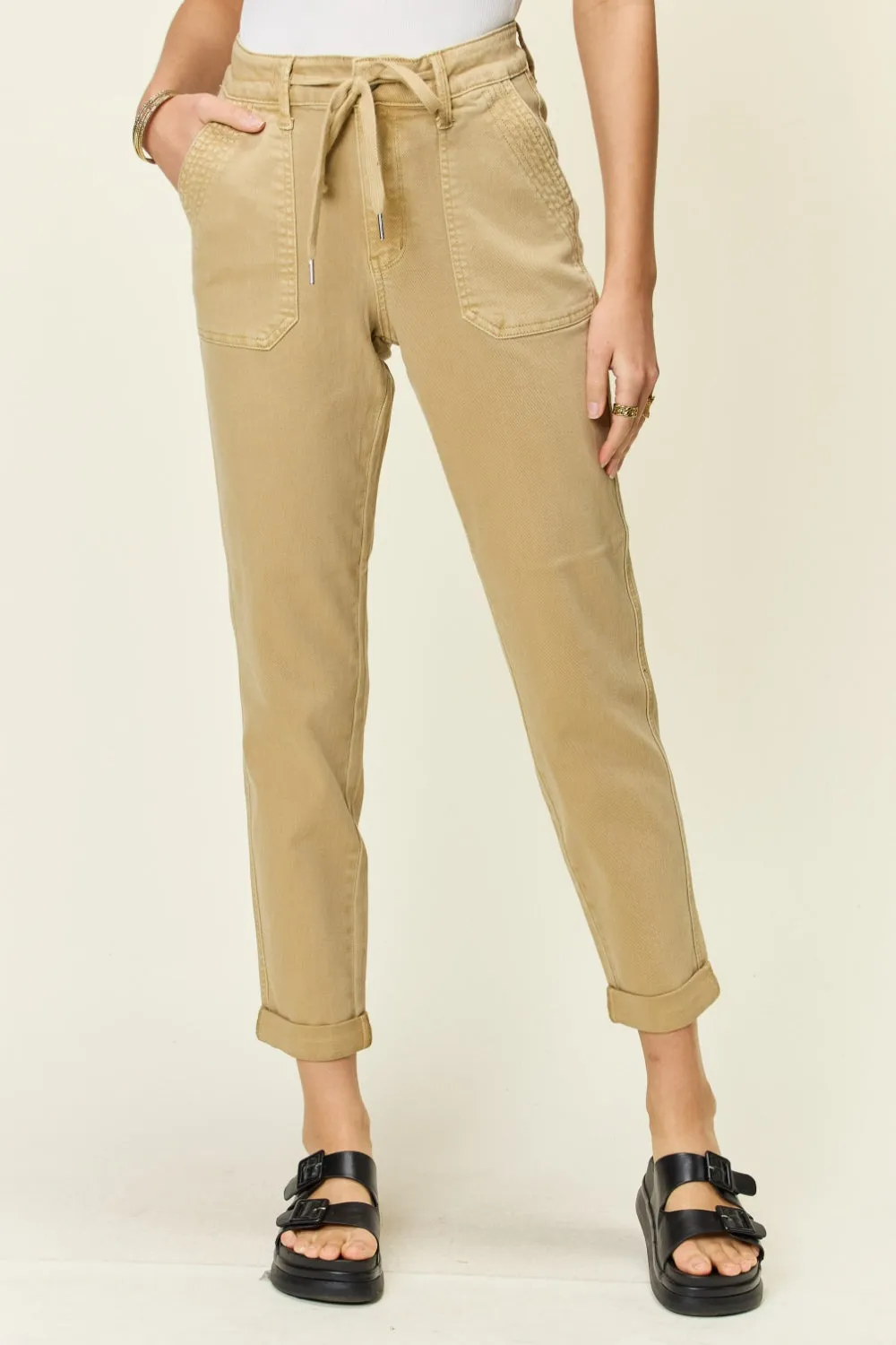 Khaki Full Size High Waist Jogger Jeans