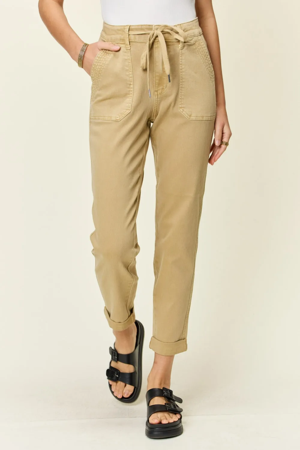 Khaki Full Size High Waist Jogger Jeans