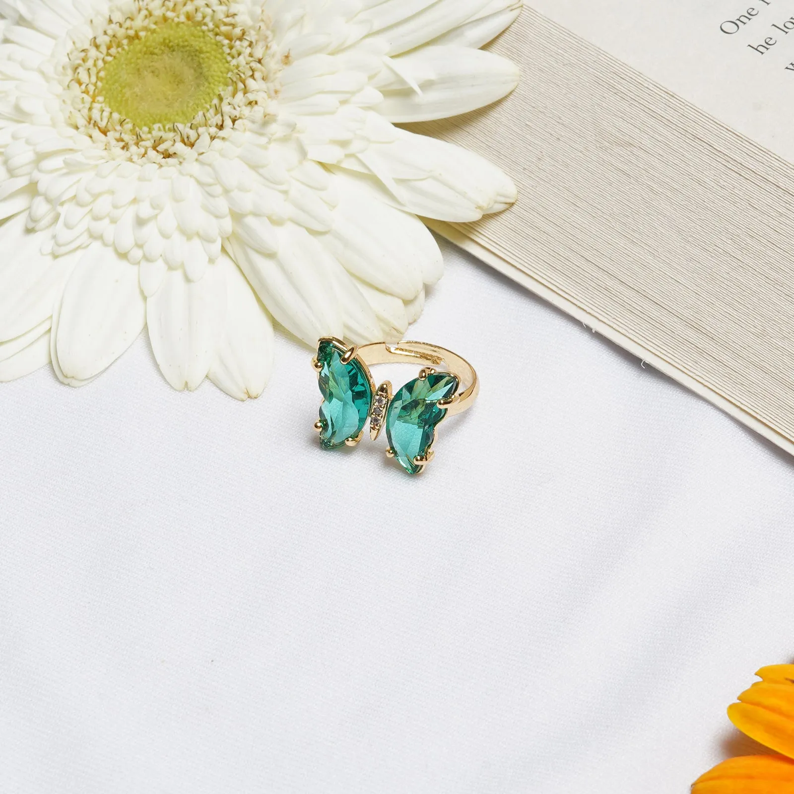 Mabel Butterfly Big Green Stone Ring