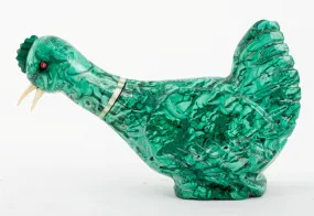 Malachite Bird Sculpture with Inset Quartz & Bone