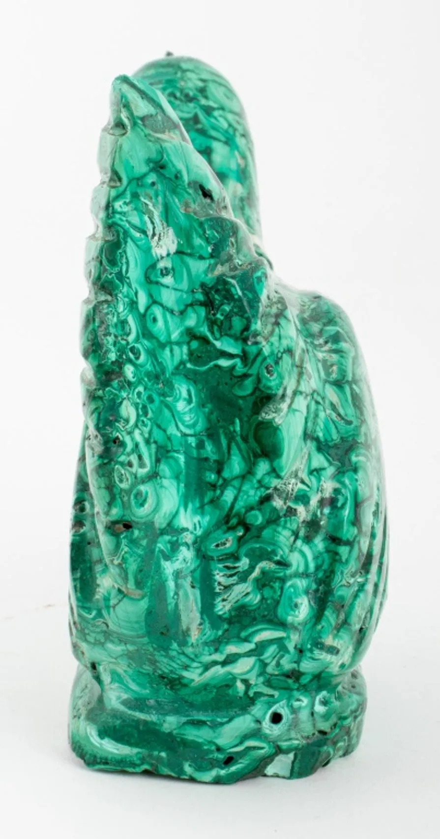 Malachite Bird Sculpture with Inset Quartz & Bone