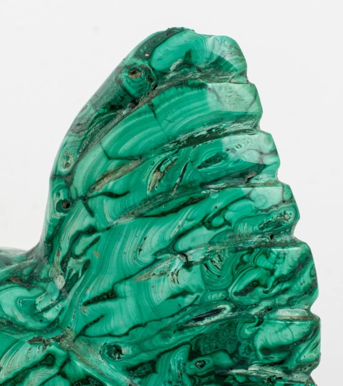 Malachite Bird Sculpture with Inset Quartz & Bone