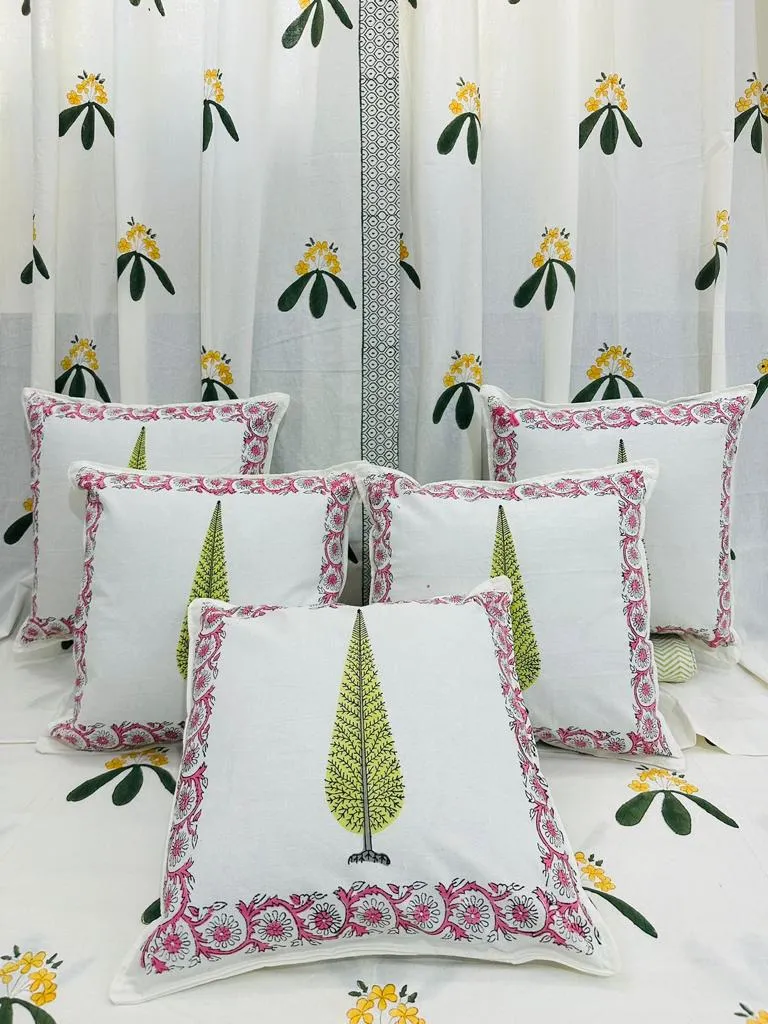 Mehbooba  ,Cotton Hand Block  Print 5 Pc Cushion Cover Set-SHARA001CCC