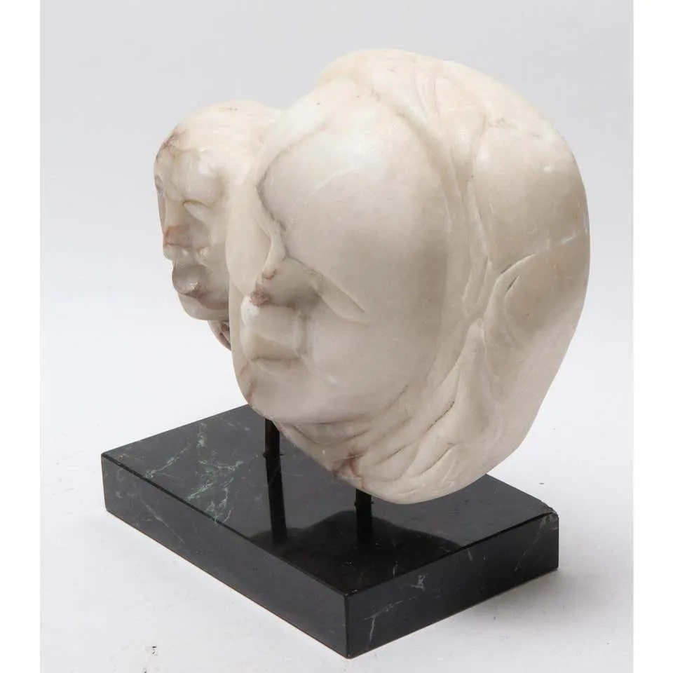 Modern "Mother & Child" White Marble Sculpture