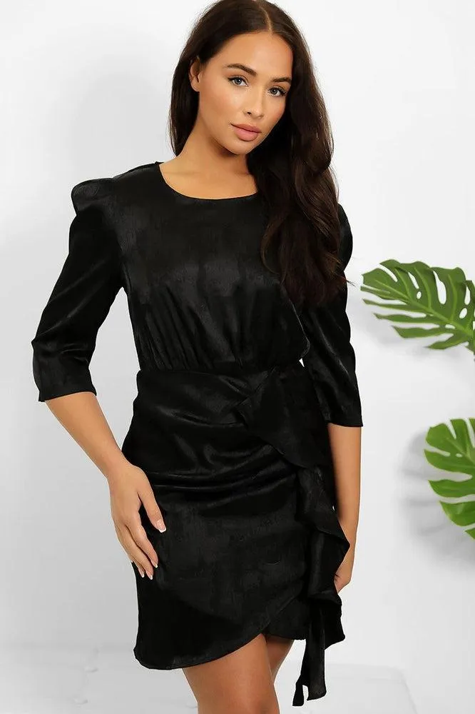 Puff Shoulder And Frill Detail Satin Dress