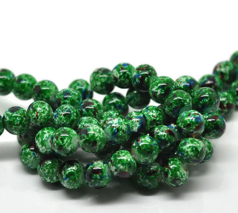 Round Glass Artistic Czech Loose Beads for Jewelry Making 10mm Green Beads 10pcs