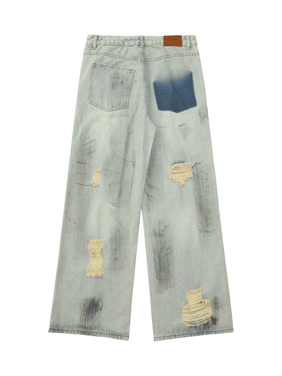 Thesupermade Retro Washed Reverse Design Hip-Hop Jeans