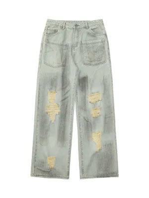 Thesupermade Retro Washed Reverse Design Hip-Hop Jeans