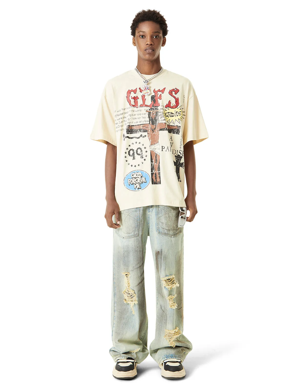 Thesupermade Retro Washed Reverse Design Hip-Hop Jeans